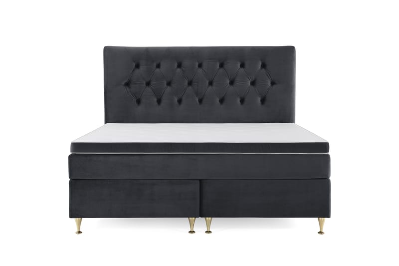 Royal Velvet Komplett Sengpakke 160x200 cm - Sort med Lave Guldben - Møbler - Senge - Kontinentalsenge