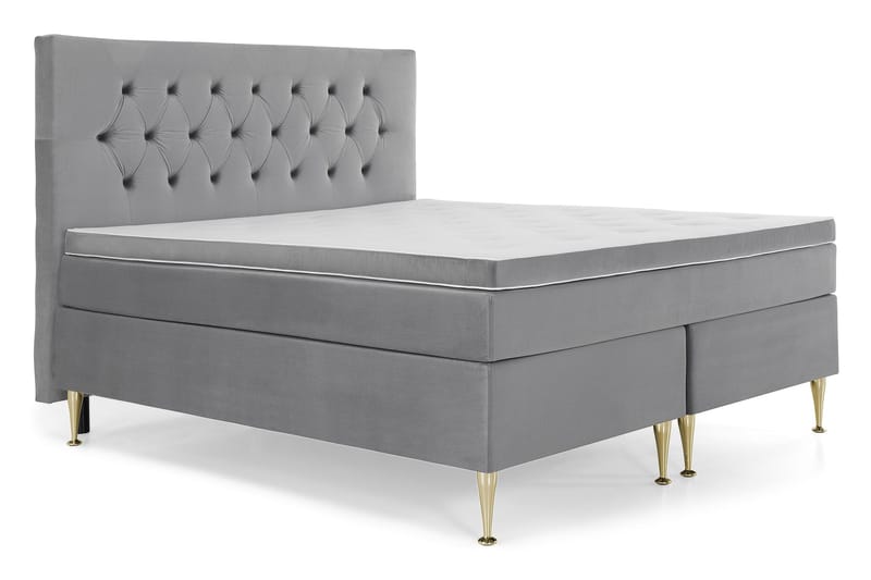 Royal Velvet Komplett Sengpakke 180x200 cm - Lysegrå med Høje Guldben - Møbler - Senge - Kontinentalsenge