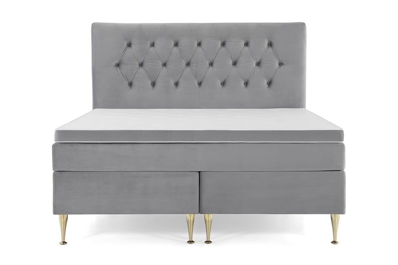 Royal Velvet Komplett Sengpakke 180x200 cm - Lysegrå med Høje Guldben - Møbler - Senge - Kontinentalsenge