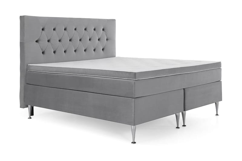 Royal Velvet Komplett Sengpakke 180x200 cm - Lysegrå med Høje Sølvben - Møbler - Senge - Kontinentalsenge