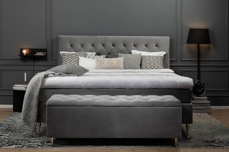 Royal Velvet Komplett Sengpakke 180x200 cm - Lysegrå med Høje Sølvben - Møbler - Senge - Kontinentalsenge
