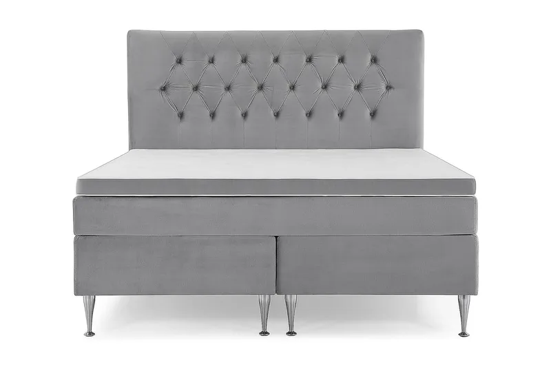 Royal Velvet Komplett Sengpakke 180x200 cm - Lysegrå med Høje Sølvben - Møbler - Senge - Kontinentalsenge