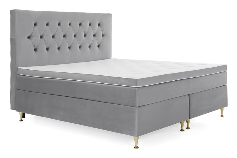 Royal Velvet Komplett Sengpakke 180x200 cm - Lysegrå med Lave Guldben - Møbler - Senge - Komplet sengepakke