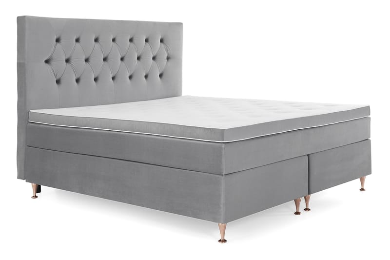 Royal Velvet Komplett Sengpakke 180x200 cm - Lysegrå med Lave Rosében - Møbler - Senge - Kontinentalsenge