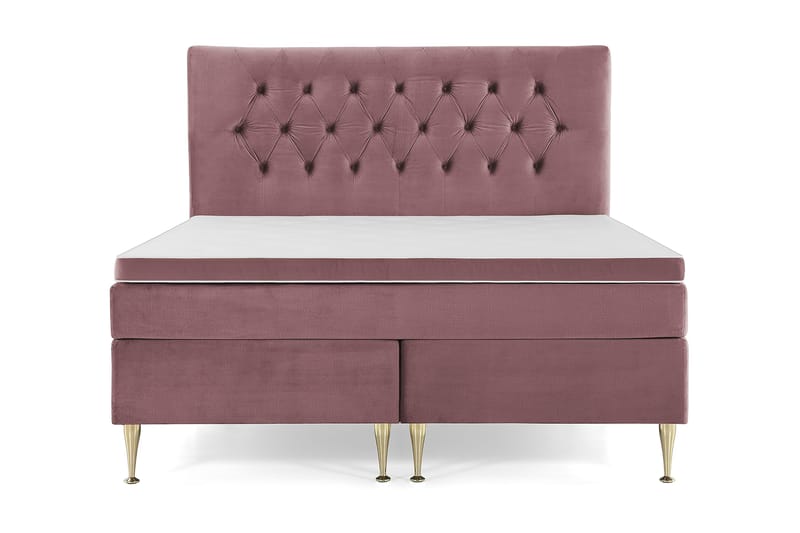 Royal Velvet Komplett Sengpakke 180x200 cm - Lyserød med Høje Guldben - Møbler - Senge - Kontinentalsenge