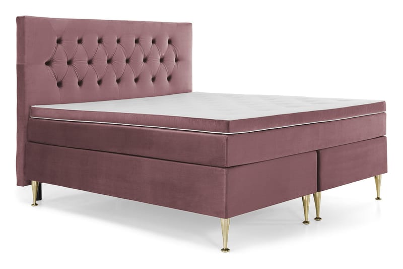 Royal Velvet Komplett Sengpakke 180x200 cm - Lyserød med Høje Guldben - Møbler - Senge - Kontinentalsenge