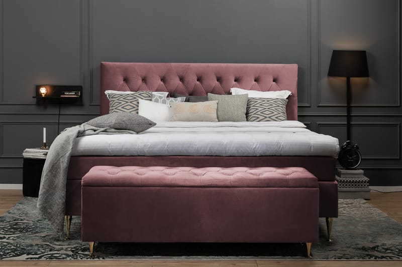 Royal Velvet Komplett Sengpakke 180x200 cm - Lyserød med Høje Sorte Ben - Møbler - Senge - Kontinentalsenge