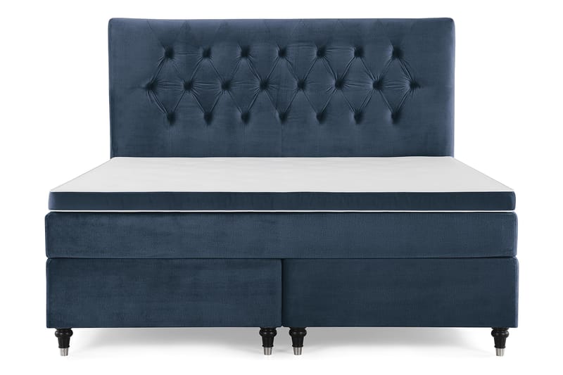 Royal Velvet Komplett Sengpakke 180x200 cm - Mørkeblå med Formede Ben - Møbler - Senge - Komplet sengepakke