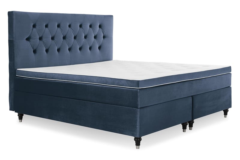Royal Velvet Komplett Sengpakke 180x200 cm - Mørkeblå med Formede Ben - Møbler - Senge - Komplet sengepakke