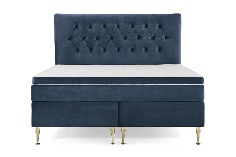 Royal Velvet Komplett Sengpakke 180x200 cm - Mørkeblå med Høje Guldben - Møbler - Senge - Kontinentalsenge