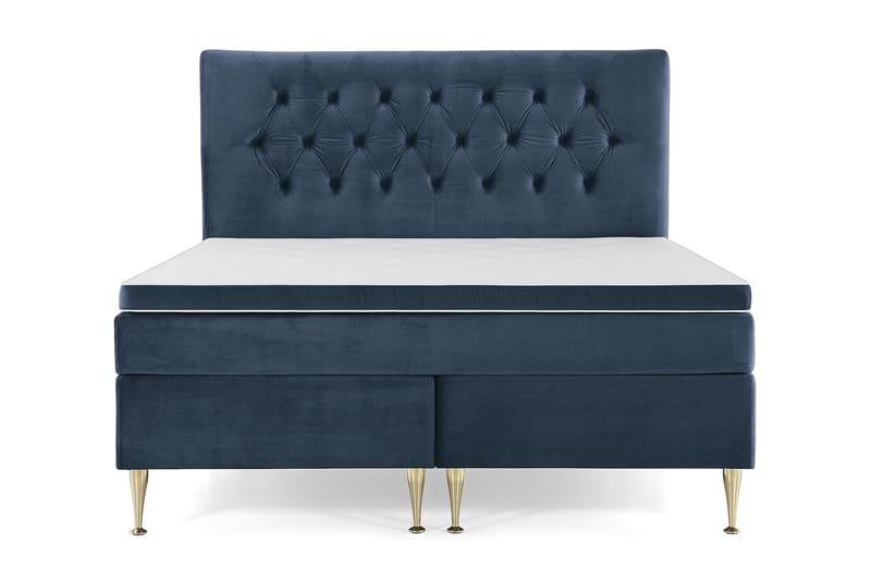 Royal Velvet Komplett Sengpakke 180x200 cm - Mørkeblå med Høje Guldben - Møbler - Senge - Komplet sengepakke