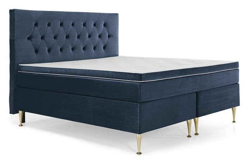 Royal Velvet Komplett Sengpakke 180x200 cm - Mørkeblå med Høje Guldben - Møbler - Senge - Komplet sengepakke