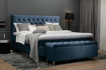 Royal Velvet Komplett Sengpakke 180x200 cm - Mørkeblå med Høje Sølvben - Møbler - Senge - Kontinentalsenge