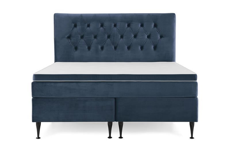 Royal Velvet Komplett Sengpakke 180x200 cm - Mørkeblå med Høje Sorte Ben - Møbler - Senge - Komplet sengepakke