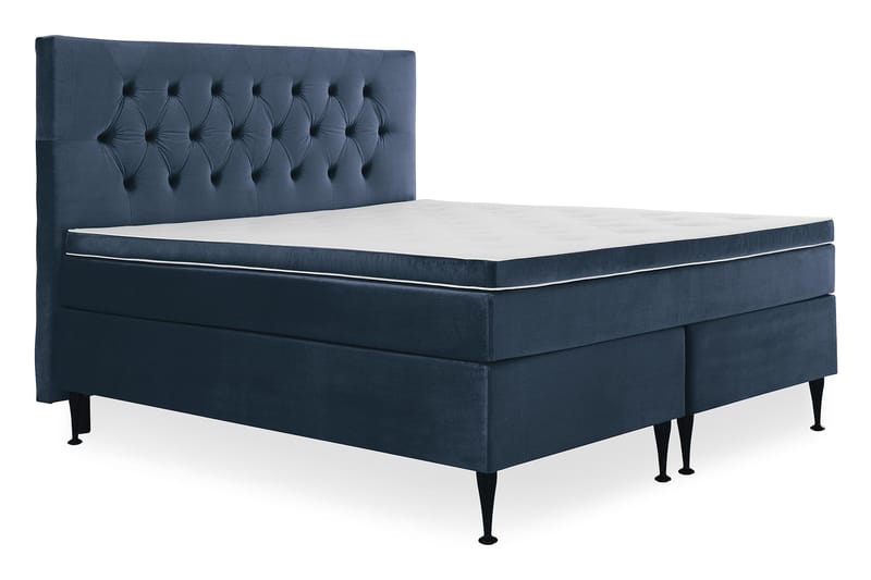 Royal Velvet Komplett Sengpakke 180x200 cm - Mørkeblå med Høje Sorte Ben - Møbler - Senge - Komplet sengepakke