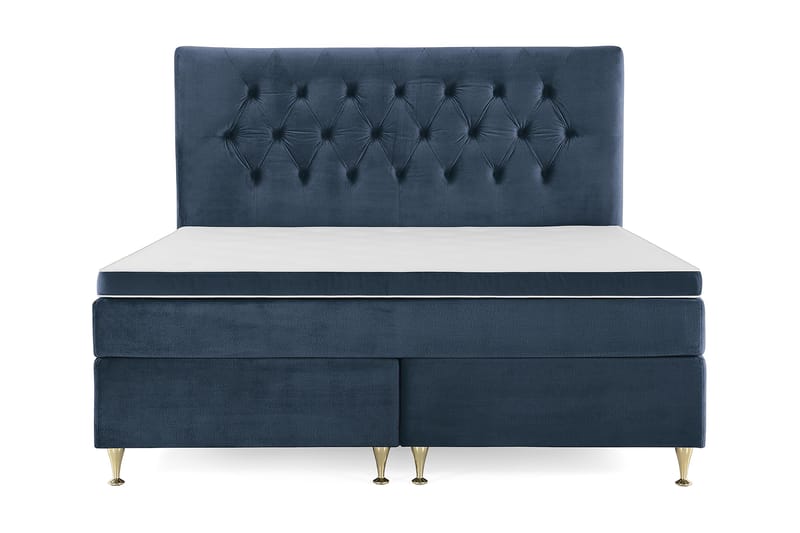 Royal Velvet Komplett Sengpakke 180x200 cm - Mørkeblå med Lave Guldben - Møbler - Senge - Komplet sengepakke