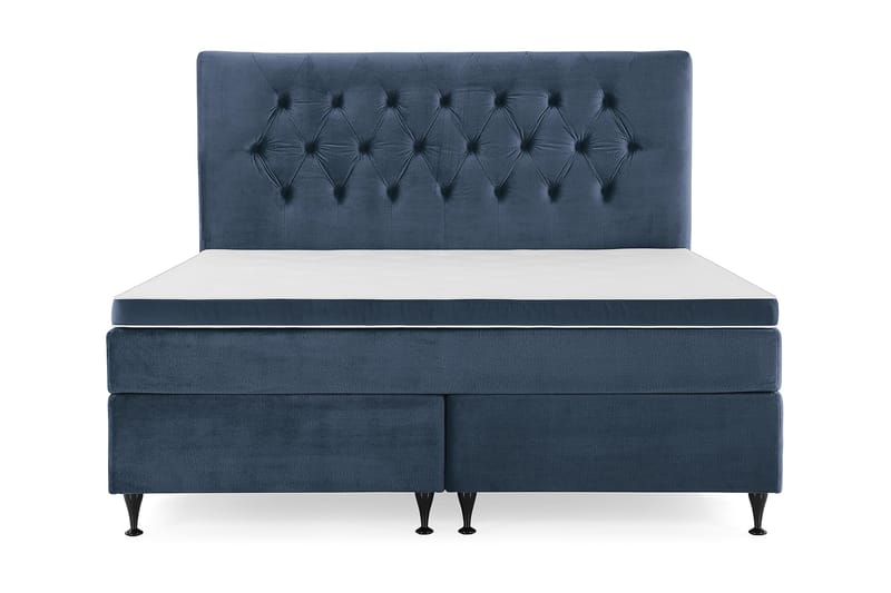 Royal Velvet Komplett Sengpakke 180x200 cm - Mørkeblå med Lave Sorte Ben - Møbler - Senge - Komplet sengepakke