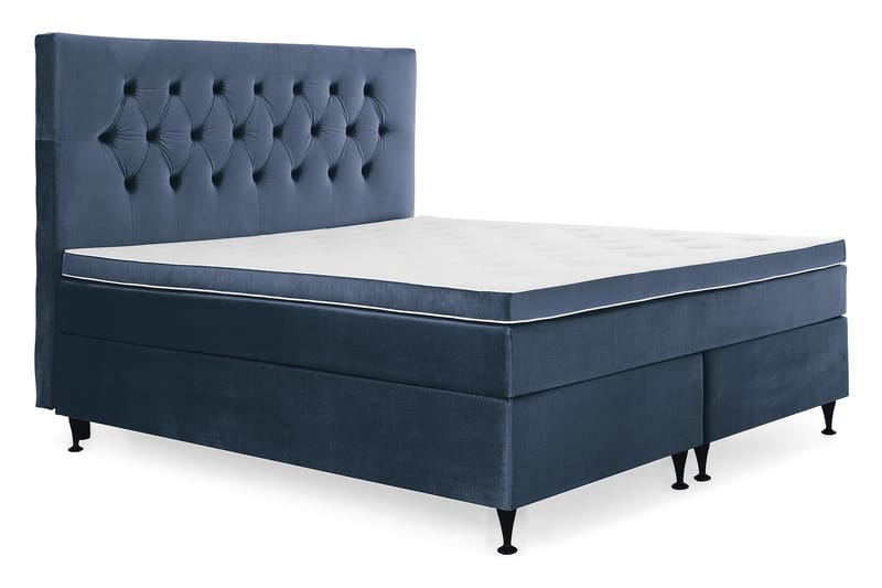 Royal Velvet Komplett Sengpakke 180x200 cm - Mørkeblå med Lave Sorte Ben - Møbler - Senge - Komplet sengepakke