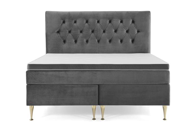 Royal Velvet Komplett Sengpakke 180x200 cm - Mørkegrå med Høje Guldben - Møbler - Senge - Komplet sengepakke