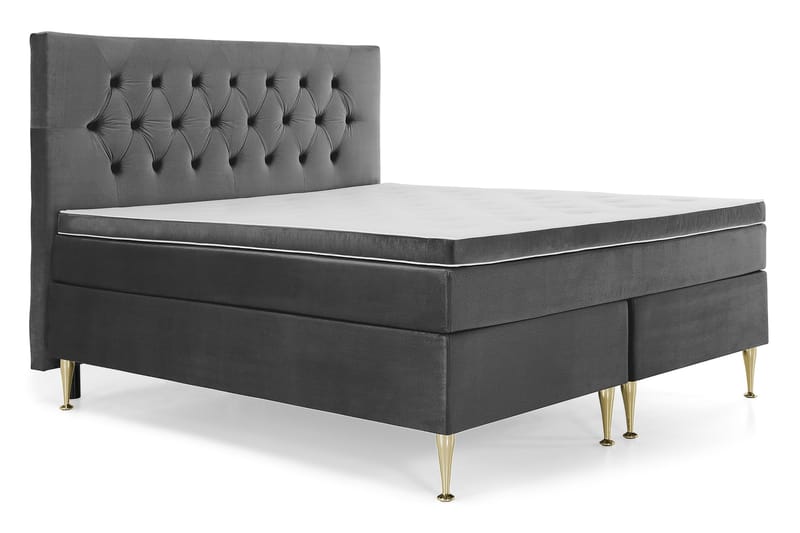 Royal Velvet Komplett Sengpakke 180x200 cm - Mørkegrå med Høje Guldben - Møbler - Senge - Komplet sengepakke