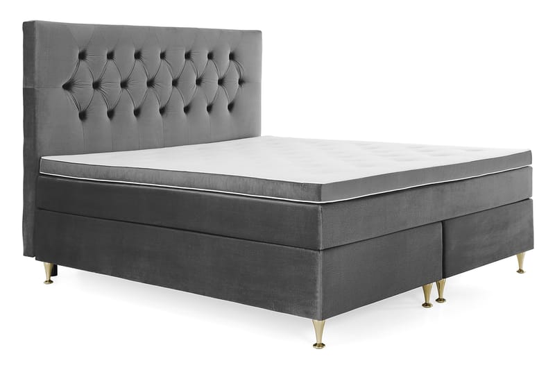 Royal Velvet Komplett Sengpakke 180x200 cm - Mørkegrå med Lave Guldben - Møbler - Senge - Kontinentalsenge