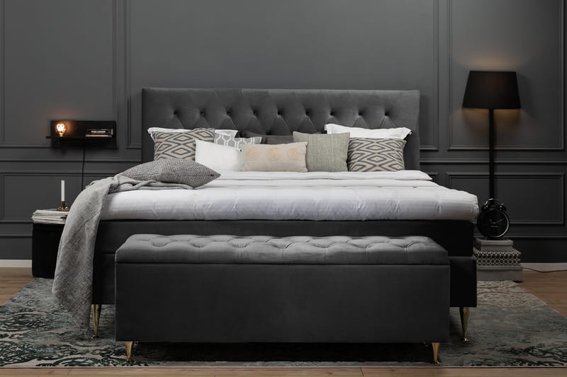 Royal Velvet Komplett Sengpakke 180x200 cm - Mørkegrå med Lave Sølvben - Møbler - Senge - Kontinentalsenge