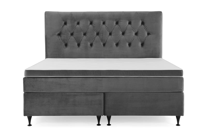 Royal Velvet Komplett Sengpakke 180x200 cm - Mørkegrå med Lave Sorte Ben - Møbler - Senge - Komplet sengepakke