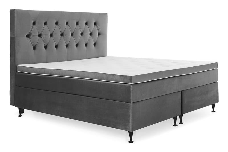 Royal Velvet Komplett Sengpakke 180x200 cm - Mørkegrå med Lave Sorte Ben - Møbler - Senge - Komplet sengepakke