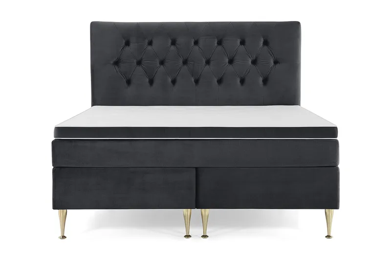Royal Velvet Komplett Sengpakke 180x200 cm - Sort med Høje Guldben - Møbler - Senge - Kontinentalsenge