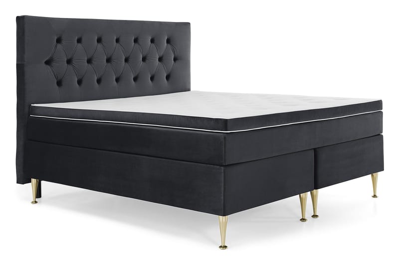 Royal Velvet Komplett Sengpakke 180x200 cm - Sort med Høje Guldben - Møbler - Senge - Kontinentalsenge