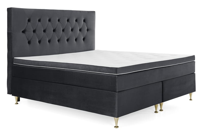 Royal Velvet Komplett Sengpakke 180x200 cm - Sort med Lave Guldben - Møbler - Senge - Kontinentalsenge