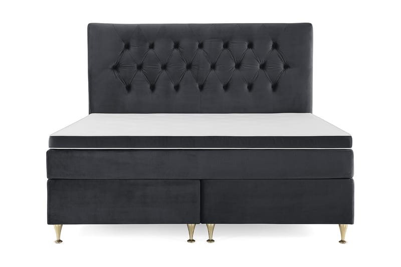 Royal Velvet Komplett Sengpakke 180x200 cm - Sort med Lave Guldben - Møbler - Senge - Komplet sengepakke
