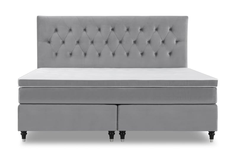 Royal Velvet Komplett Sengpakke 210x210 cm - Lysegrå med Formede Ben - Møbler - Senge - Komplet sengepakke