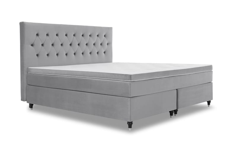 Royal Velvet Komplett Sengpakke 210x210 cm - Lysegrå med Formede Ben - Møbler - Senge - Kontinentalsenge