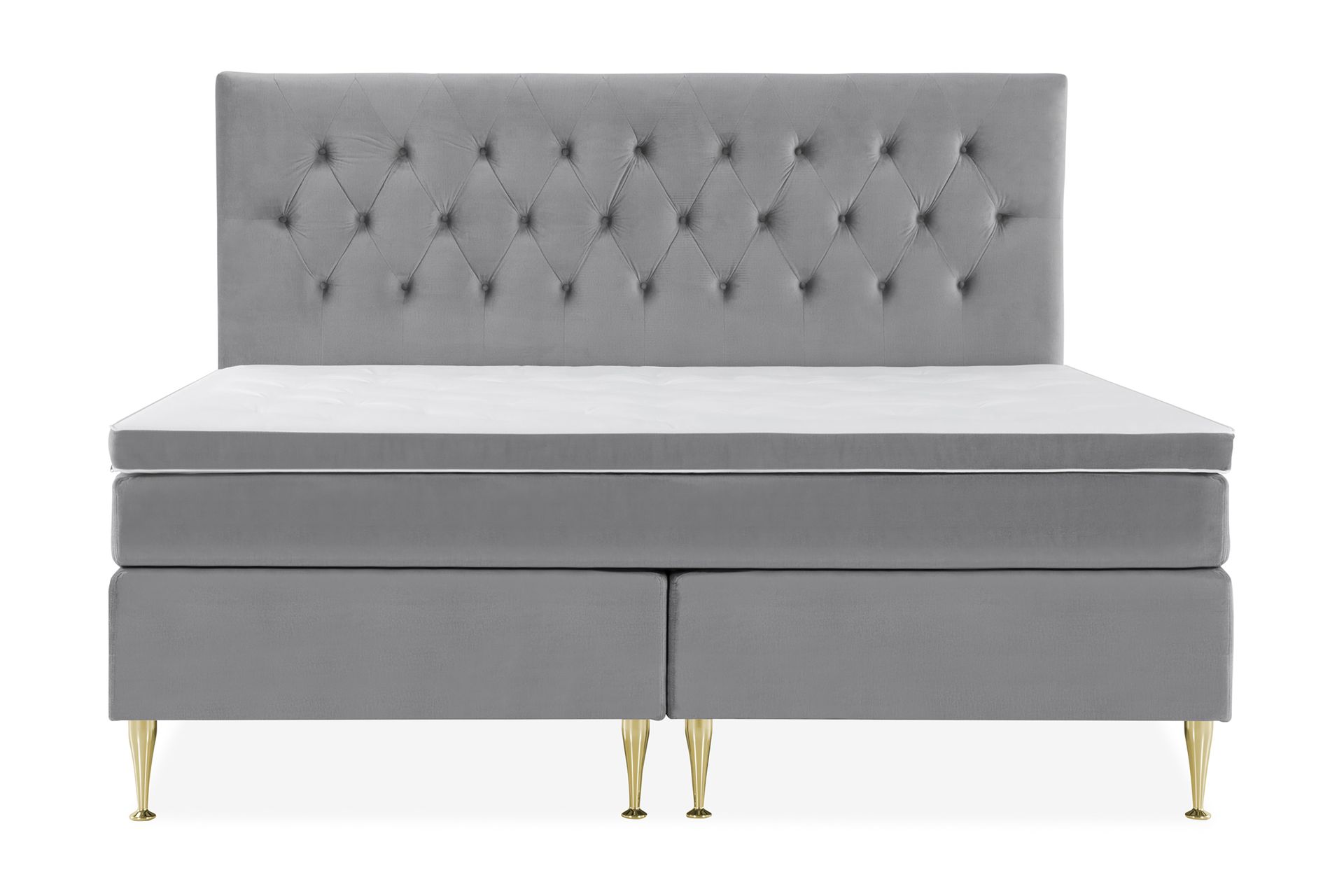 Royal Velvet Komplett Sengpakke 210x210 cm - Lysegrå med Høje Guldben - Møbler - Senge - Komplet sengepakke