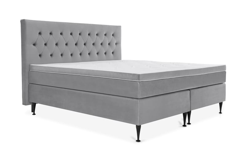 Royal Velvet Komplett Sengpakke 210x210 cm - Lysegrå med Høje Sorte Ben - Møbler - Senge - Komplet sengepakke