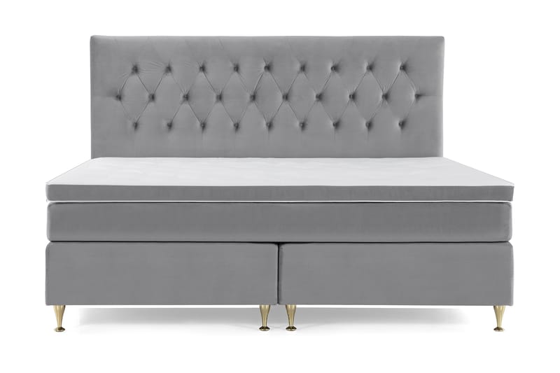 Royal Velvet Komplett Sengpakke 210x210 cm - Lysegrå med Lave Guldben - Møbler - Senge - Komplet sengepakke