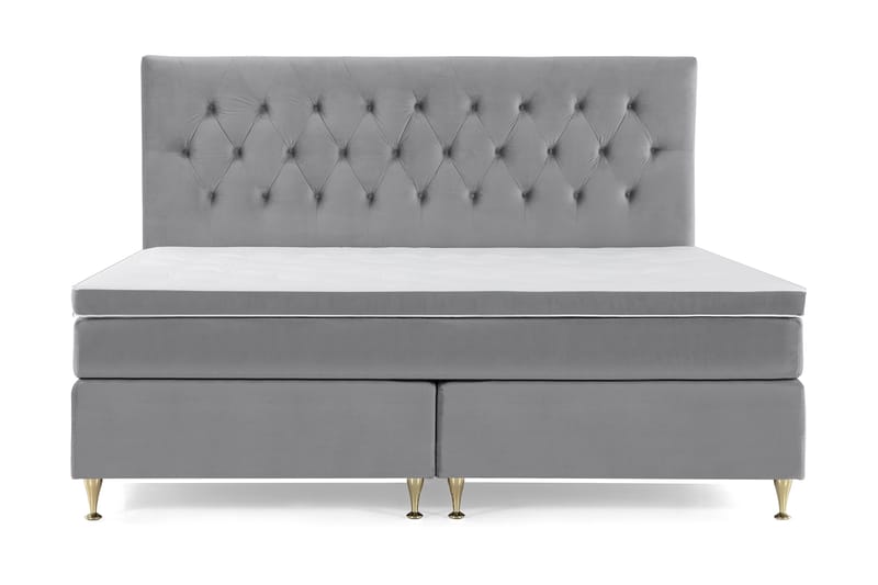 Royal Velvet Komplett Sengpakke 210x210 cm - Lysegrå med Lave Guldben - Møbler - Senge - Kontinentalsenge