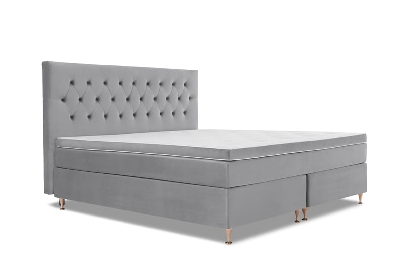 Royal Velvet Komplett Sengpakke 210x210 cm - Lysegrå med Lave Roséguld ben - Møbler - Senge - Komplet sengepakke
