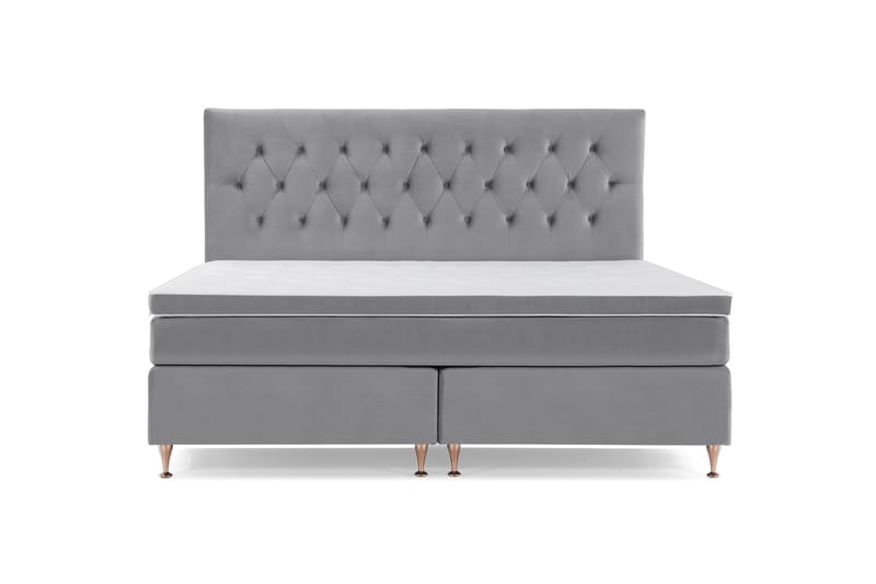 Royal Velvet Komplett Sengpakke 210x210 cm - Lysegrå med Lave Roséguld ben - Møbler - Senge - Komplet sengepakke