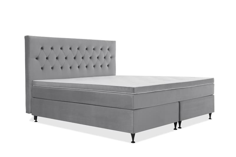 Royal Velvet Komplett Sengpakke 210x210 cm - Lysegrå med Lave Sorte Ben - Møbler - Senge - Komplet sengepakke