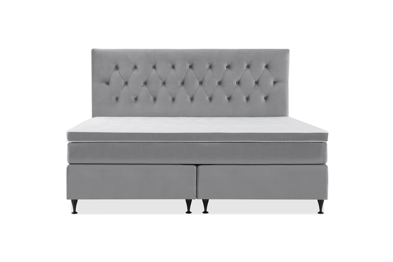 Royal Velvet Komplett Sengpakke 210x210 cm - Lysegrå med Lave Sorte Ben - Møbler - Senge - Komplet sengepakke