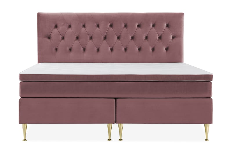Royal Velvet Komplett Sengpakke 210x210 cm - Lyserød med Høje Guldben - Møbler - Senge - Komplet sengepakke
