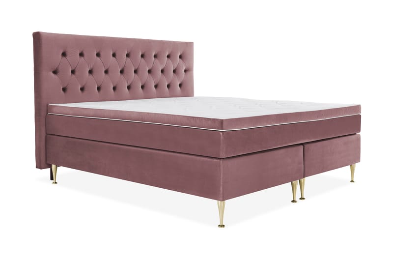 Royal Velvet Komplett Sengpakke 210x210 cm - Lyserød med Høje Guldben - Møbler - Senge - Komplet sengepakke