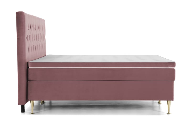 Royal Velvet Komplett Sengpakke 210x210 cm - Lyserød med Høje Guldben - Møbler - Senge - Komplet sengepakke