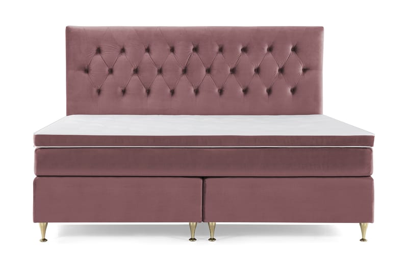 Royal Velvet Komplett Sengpakke 210x210 cm - Lyserød med Lave Guldben - Møbler - Senge - Kontinentalsenge