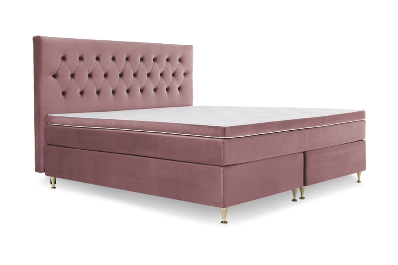 Royal Velvet Komplett Sengpakke 210x210 cm - Lyserød med Lave Guldben - Møbler - Senge - Kontinentalsenge