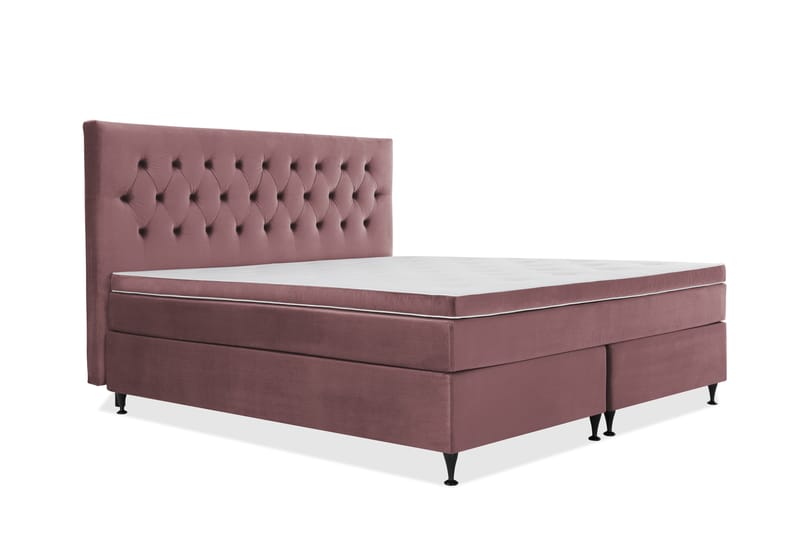 Royal Velvet Komplett Sengpakke 210x210 cm - Lyserød med Lave Sorte Ben - Møbler - Senge - Komplet sengepakke