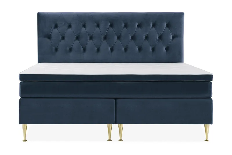 Royal Velvet Komplett Sengpakke 210x210 cm - Mørkeblå med Høje Guldben - Møbler - Senge - Kontinentalsenge
