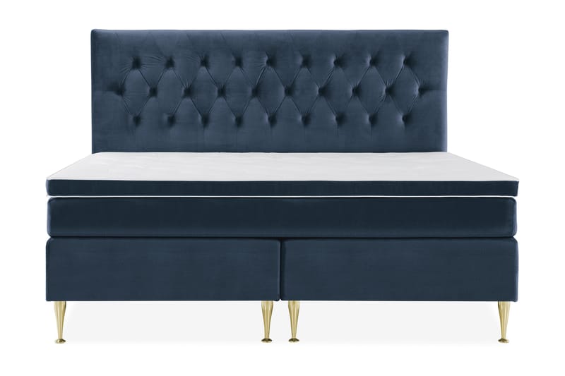 Royal Velvet Komplett Sengpakke 210x210 cm - Mørkeblå med Høje Guldben - Møbler - Senge - Kontinentalsenge